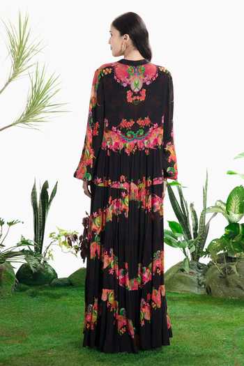 Shop_Siddhartha Bansal_Black Crepe Split V-neck Fun Nights Tier Dress _at_Aza_Fashions