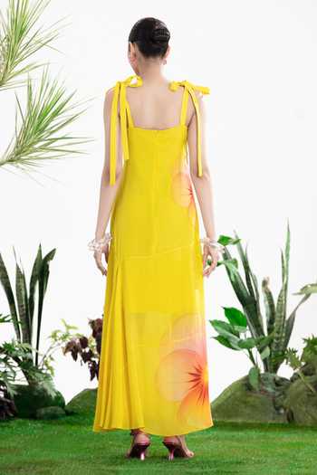 Shop_Siddhartha Bansal_Yellow Crepe Sweetheart Neck Sally Day Dress _at_Aza_Fashions
