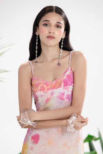 Siddhartha Bansal_Multi Color Crepe Sweetheart Neck Rouge Kiss Day Dress _Online_at_Aza_Fashions