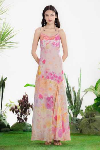 Buy_Siddhartha Bansal_Multi Color Crepe Sweetheart Neck Rouge Kiss Day Dress _at_Aza_Fashions