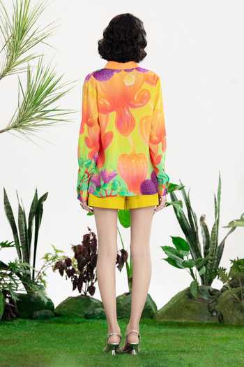 Shop_Siddhartha Bansal_Multi Color Silk, Linen Collared Feelgood Shirt And Shorts Set _at_Aza_Fashions