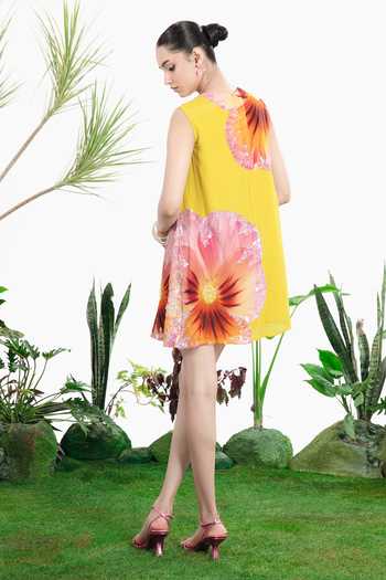 Shop_Siddhartha Bansal_Yellow Crepe Round Neck Sunshine Child Shift Dress _at_Aza_Fashions