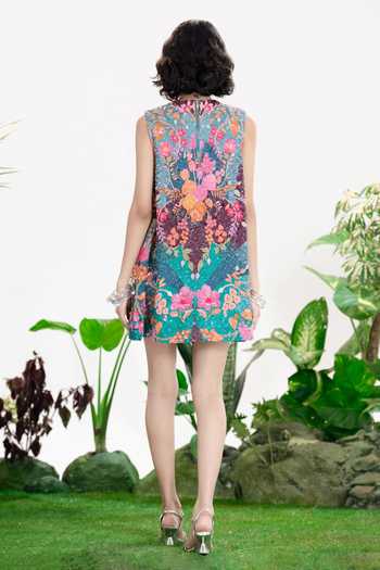 Shop_Siddhartha Bansal_Multi Color Cotton, Crepe Round Neck Midnight In Paris Shift Dress _at_Aza_Fashions