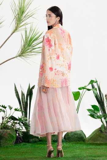 Shop_Siddhartha Bansal_Multi Color Satin, Organza Material Girl Blazer Skirt Set _at_Aza_Fashions