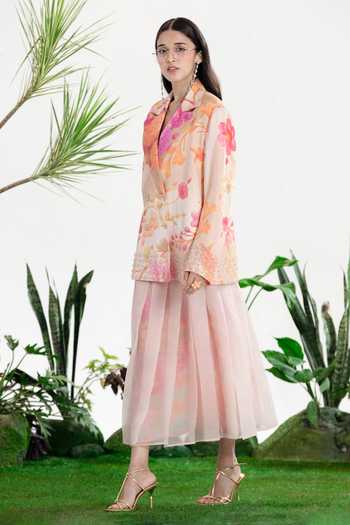 Shop_Siddhartha Bansal_Multi Color Satin, Organza Material Girl Blazer Skirt Set _Online_at_Aza_Fashions