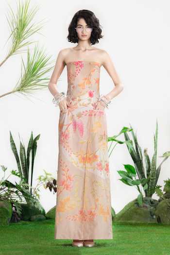 Buy_Siddhartha Bansal_Multi Color Cotton, Poplin Bandeau Neck Pretty Woman Coat Dress _at_Aza_Fashions