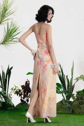 Shop_Siddhartha Bansal_Multi Color Cotton, Poplin Bandeau Neck Pretty Woman Coat Dress _at_Aza_Fashions