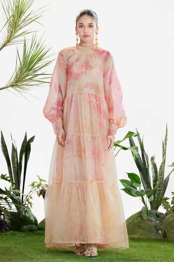 Buy_Siddhartha Bansal_Multi Color Organza, Chiffon High Neck Fade Into You Maxi Dress _at_Aza_Fashions