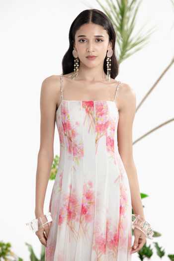 Siddhartha Bansal_Off White Chiffon Square Neck Stand By Me Dress _Online_at_Aza_Fashions