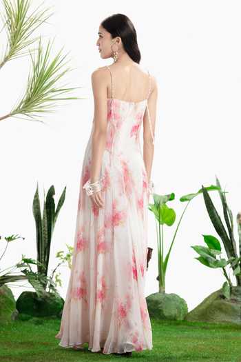 Shop_Siddhartha Bansal_Off White Chiffon Square Neck Stand By Me Dress _at_Aza_Fashions