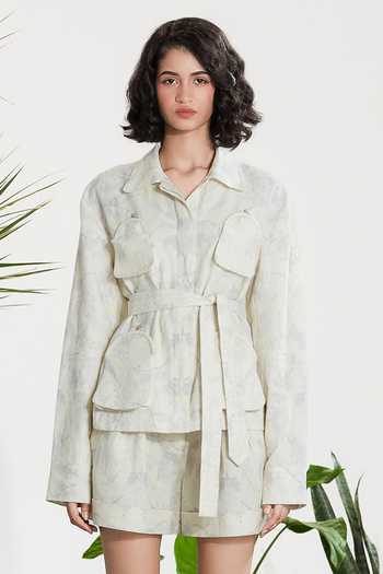 Buy_Siddhartha Bansal_Multi Color Cotton, Linen Collared Sweet Surrender Jacket Shorts Set _at_Aza_Fashions