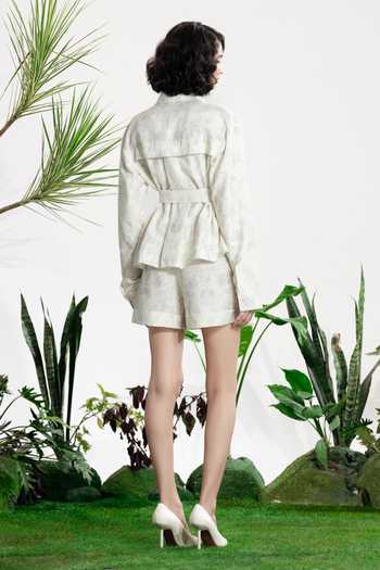 Shop_Siddhartha Bansal_Multi Color Cotton, Linen Collared Sweet Surrender Jacket Shorts Set _at_Aza_Fashions
