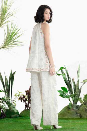 Shop_Siddhartha Bansal_Off White Cotton, Linen Keyhole , Halter Kiss From A Rose Top With Pant _at_Aza_Fashions