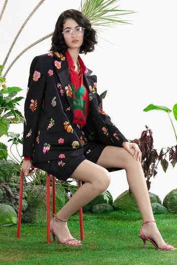 Siddhartha Bansal_Black Satin, Linen Collared Thrill Seeker Blazer Shorts Set _Online