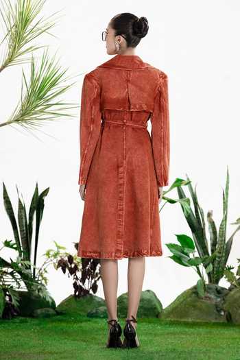 Shop_Siddhartha Bansal_Brown Denim, Twill Rebel Long Coat _at_Aza_Fashions