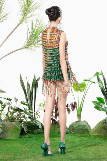 Buy_Siddhartha Bansal_Multi Color Velvet High Neck Thunderstruck Bead Dress _Online