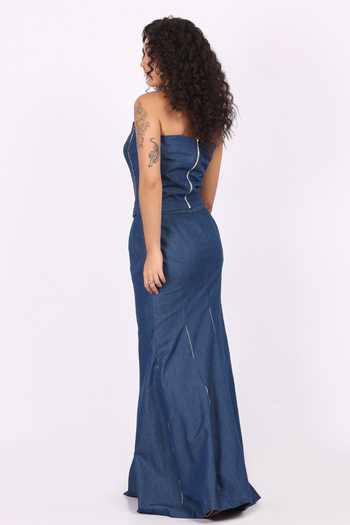 Shop_Soniya G_Blue Denim Embroidery Open , Sweetheart Jacket Skirt Set _at_Aza_Fashions