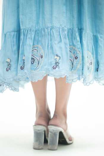 Buy_Vaani Beswal_Blue Cotton Round Neck Twilight Handwoven Dress 