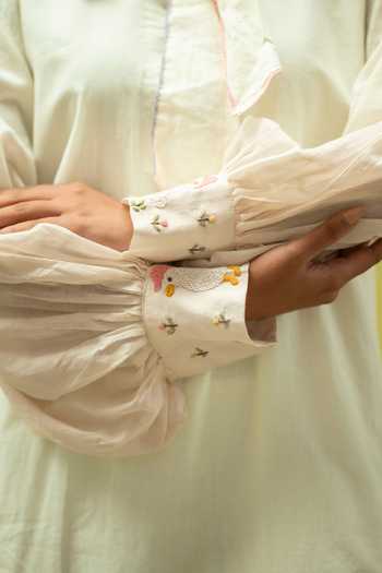 Shop_Vaani Beswal_Ivory Cotton Mandarin Collar Covelight Handwoven Dress _Online_at_Aza_Fashions