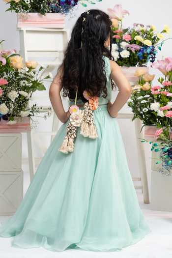 Shop_Kirti Agarwal - Pret N Couture_Mint Silk, Organza, Viscose Embroidered Top With Lehenga _at_Aza_Fashions