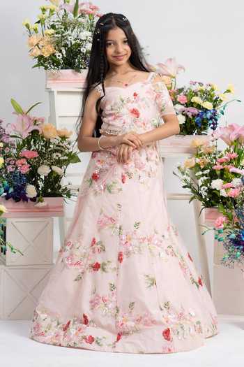 Kirti Agarwal - Pret N Couture_Pink Silk, Net Floral Embroidered Lehenga Set _Online_at_Aza_Fashions