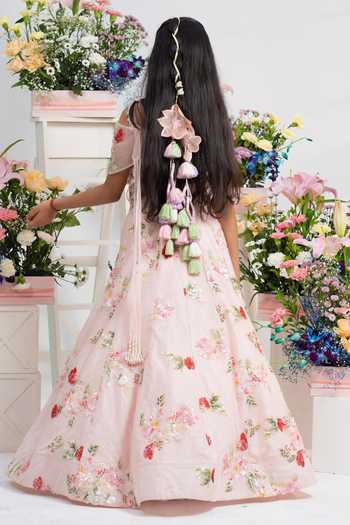 Shop_Kirti Agarwal - Pret N Couture_Pink Silk, Net Floral Embroidered Lehenga Set _at_Aza_Fashions