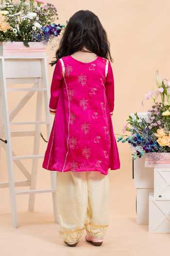 Shop_Kirti Agarwal - Pret N Couture_Fuchsia Silk, Cotton, Satin Embroidered Kurta And Salwar Set _at_Aza_Fashions