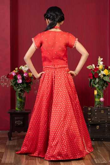 Shop_Kirti Agarwal - Pret N Couture_Red , Organza, Cotton Embroidered Lehenga And Blouse Set _at_Aza_Fashions