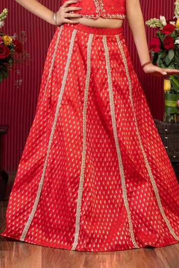 Kirti Agarwal - Pret N Couture_Red , Organza, Cotton Embroidered Lehenga And Blouse Set _Online_at_Aza_Fashions