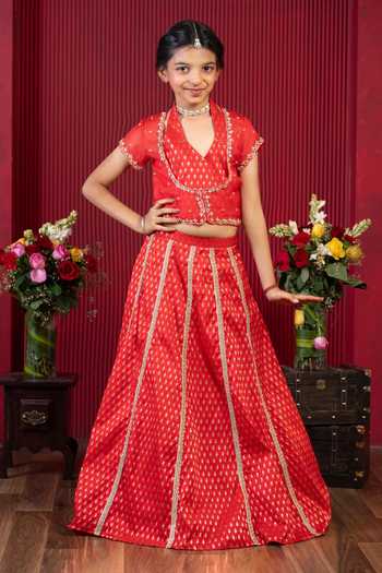 Buy_Kirti Agarwal - Pret N Couture_Red , Organza, Cotton Embroidered Lehenga And Blouse Set _at_Aza_Fashions