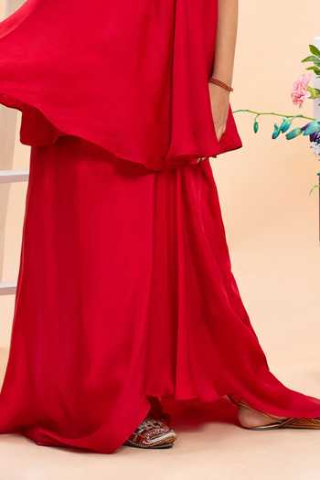 Kirti Agarwal - Pret N Couture_Red Silk, Satin Zari Embroidered Kurta And Sharara Set _Online_at_Aza_Fashions