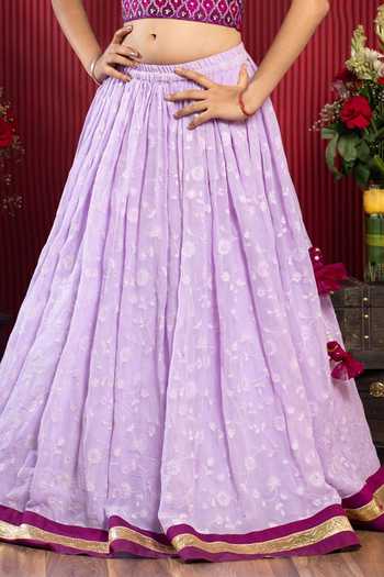 Kirti Agarwal - Pret N Couture_Purple Silk, Cotton, Georgette Floral Embroidered Lehenga And Blouse Set _Online_at_Aza_Fashions