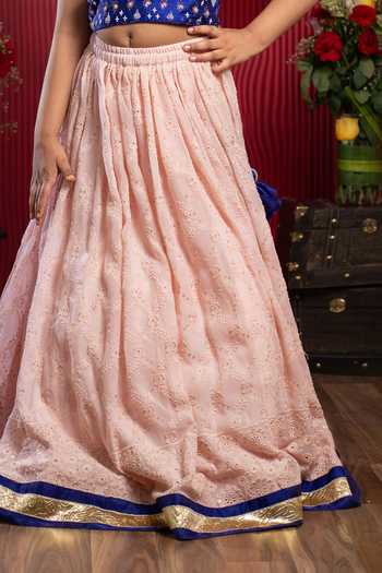 Buy_Kirti Agarwal - Pret N Couture_Blue Silk, Cotton, Georgette Embroidered Lehenga With Blouse _Online_at_Aza_Fashions