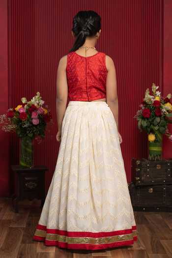 Shop_Kirti Agarwal - Pret N Couture_Red Silk, Georgette Thread Work Lehenga And Blouse Set _at_Aza_Fashions