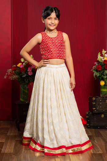 Buy_Kirti Agarwal - Pret N Couture_Red Silk, Georgette Thread Work Lehenga And Blouse Set _at_Aza_Fashions