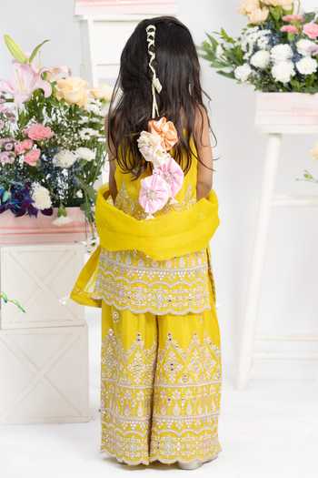 Shop_Kirti Agarwal - Pret N Couture_Yellow Cotton, Organza, Tissue Zari Work Kurta Sharara Set _at_Aza_Fashions