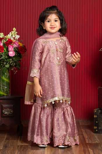 Buy_Kirti Agarwal - Pret N Couture_Pink Tissue, Net Embroidered Kurta Set _Online_at_Aza_Fashions