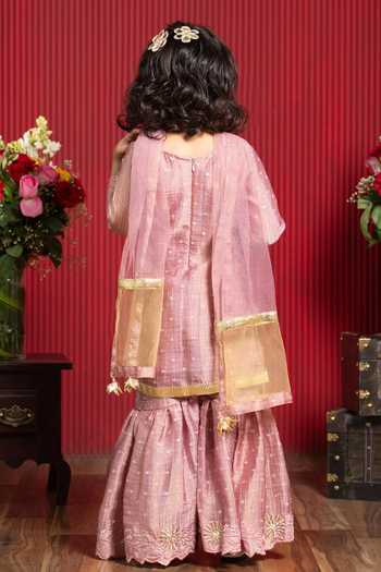 Shop_Kirti Agarwal - Pret N Couture_Pink Tissue, Net Embroidered Kurta Set _at_Aza_Fashions
