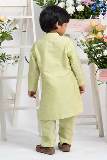 Shop_Kirti Agarwal - Pret N Couture_Green Silk, Cotton Embroidered Kurta Set _at_Aza_Fashions