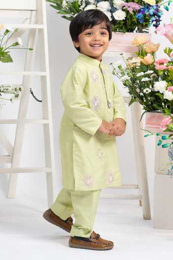 Kirti Agarwal - Pret N Couture_Green Silk, Cotton Embroidered Kurta Set _Online_at_Aza_Fashions