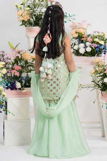 Shop_Kirti Agarwal - Pret N Couture_Mint Silk, Organza, Georgette, Satin Mirror Work Kurta Sharara Set _at_Aza_Fashions