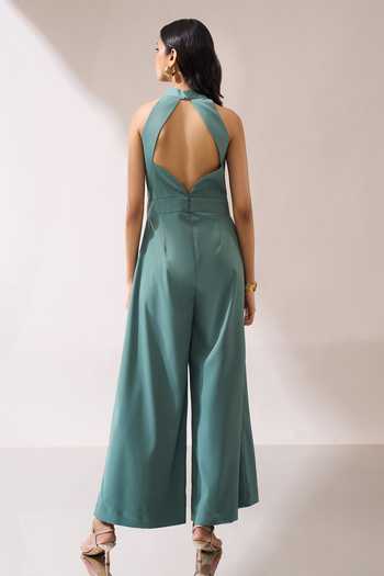 Naintara Bajaj_Green High-collar Slit Jumpsuit _Online_at_Aza_Fashions