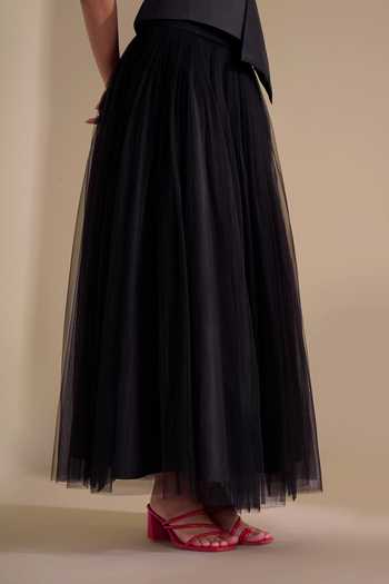 Naintara Bajaj_Black Net Draped Waistband Flared Skirt _at_Aza_Fashions