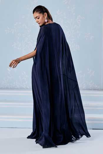 Shop_Seema Thukral_Navy Satin, Chiffon Abigail Hand Work Aari Embellished Full Length Kaftan _at_Aza_Fashions