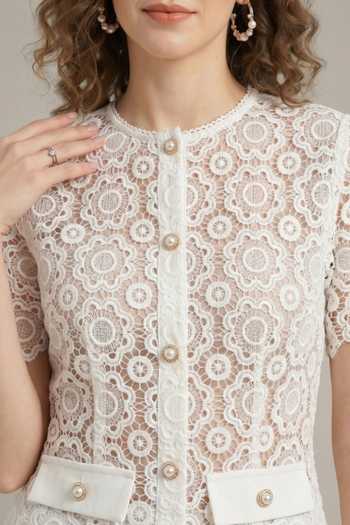 The Pretty Things by Priyanka B. Sahani_White Cotton, Lace Round Neck Embroidered Top And Shorts Set _Online_at_Aza_Fashions
