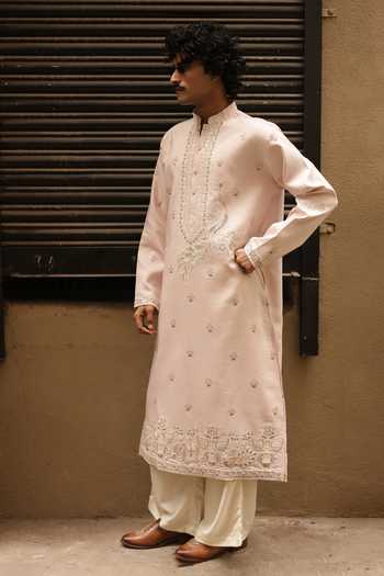 Shop_Dev Ki Raha_Pink Silk Auto Wala Embroidered Kurta Set 