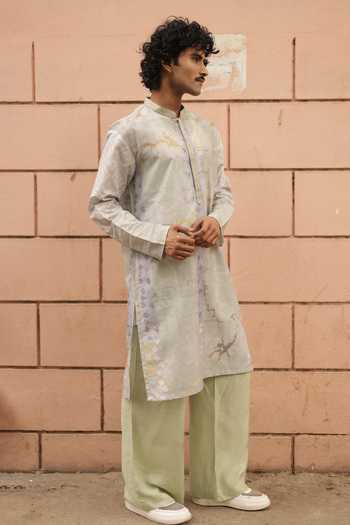Shop_Dev Ki Raha_Lilac Silk, Cotton Seher Ki Khushboo Printed Kurta Set _at_Aza_Fashions