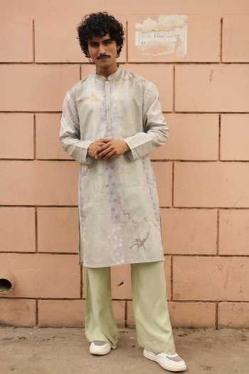 Buy_Dev Ki Raha_Lilac Silk, Cotton Seher Ki Khushboo Printed Kurta Set _at_Aza_Fashions