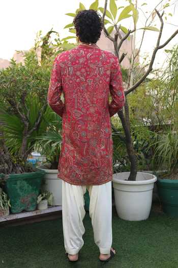 Dev Ki Raha_Red Georgette Gulbaag Embroidered Kurta Set _Online_at_Aza_Fashions