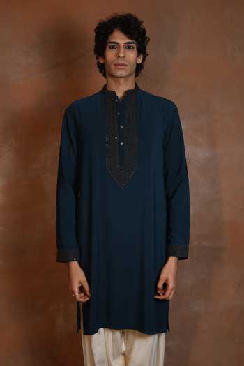 Buy_Dev Ki Raha_Blue Chaand Aab Embroidered Kurta And Salwar Set _Online_at_Aza_Fashions